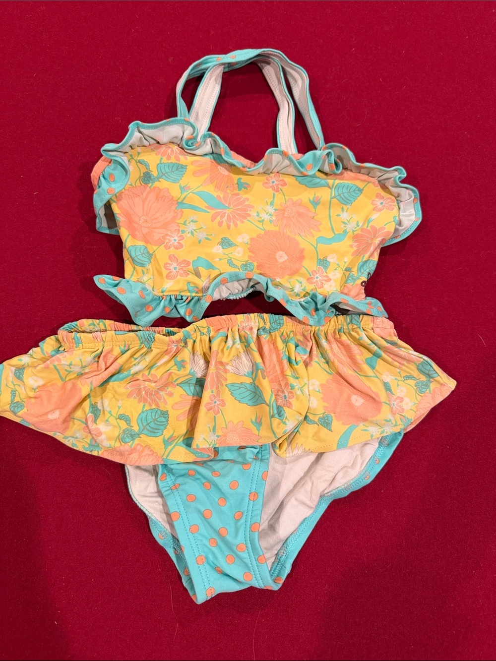 Matilda Jane Yellow & Aqua Floral Ruffle Girls Two-Piece Swim Set